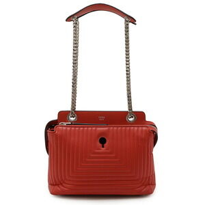 Fendi Click Chain Crossbody Bag Red Leather Silver